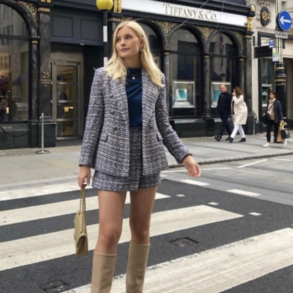BNWT Zara Blue/Navy Textured Double Breasted Blazer & Skort Co Ord Set Size M - Picture 3 of 4